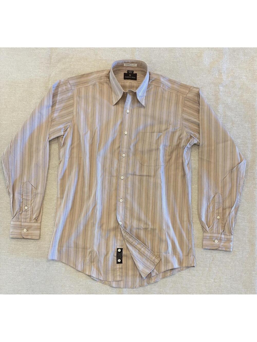 Ferrel Reed Dobbs Cloth Striped Tan Brown Dress Shirt 15-34 Never Worn